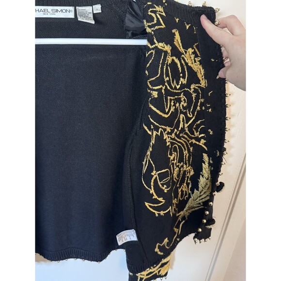 Vintage Michael Simon Black Gold Beaded Embroidered Sweater Cardigan Size 1 S/M - Picture 9 of 11